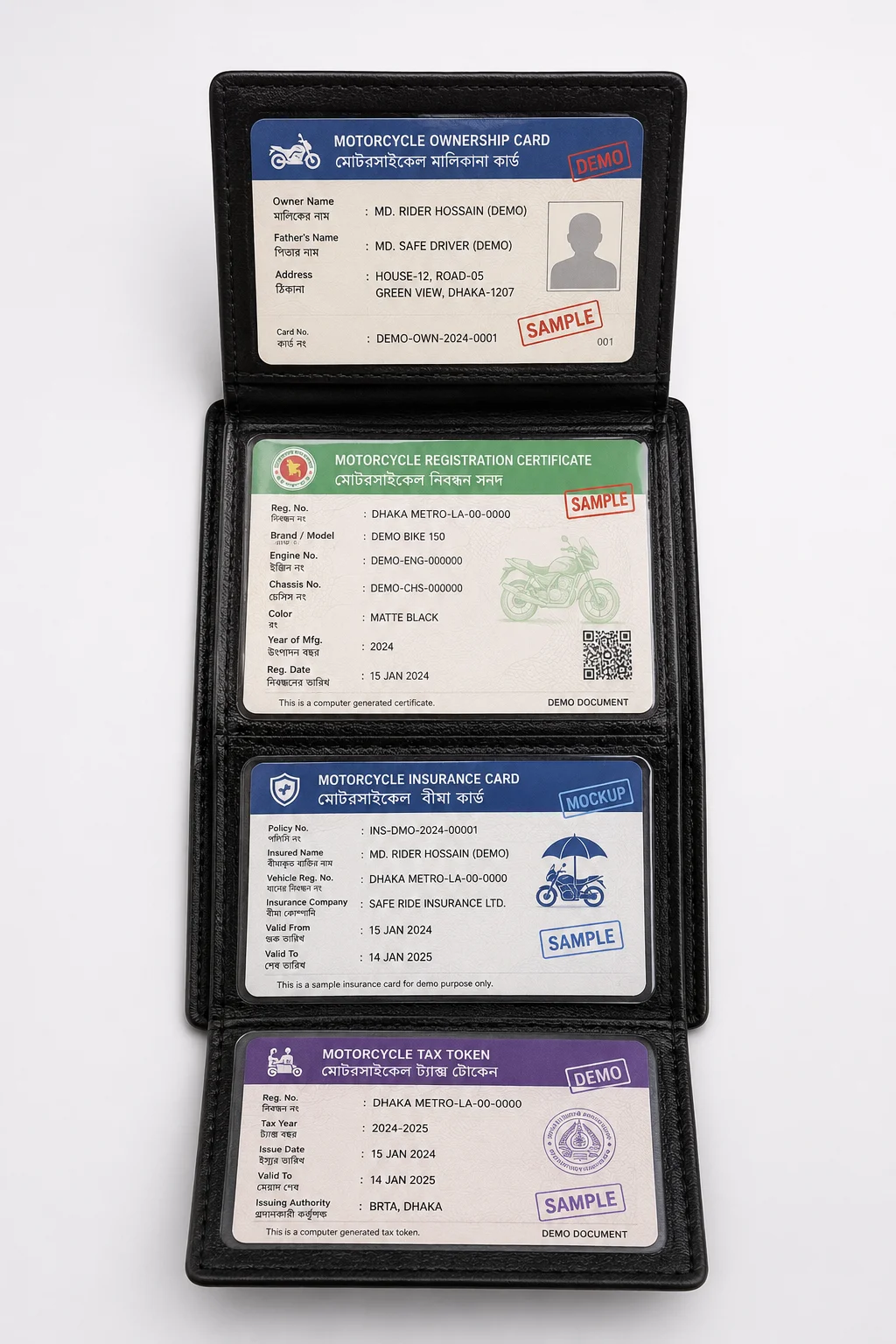 Premium Long Leather Wallet & Motorcycle Document Holder