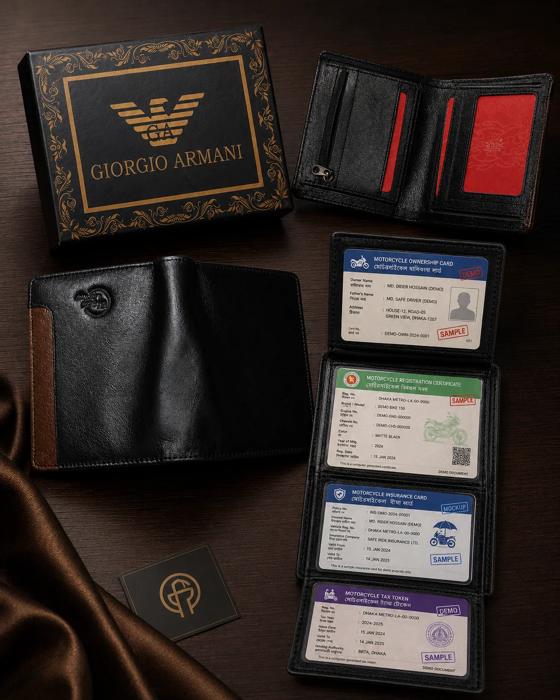 Premium Long Leather Wallet & Motorcycle Document Holder